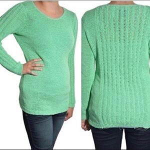 Rachel Zoe Mint Green Karla Open Knit Textured Cotton Blend Sweater Coastal Chic